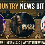 Country News Bites graphic for acountry.com featuring Willie Nelson, Morgan Wallen, Ella Langley, Hardy, and Carly Pearce
